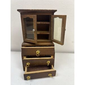 Dollhouse Hutch Cupboard Secretary Desk Wood Wooden Vintage‎